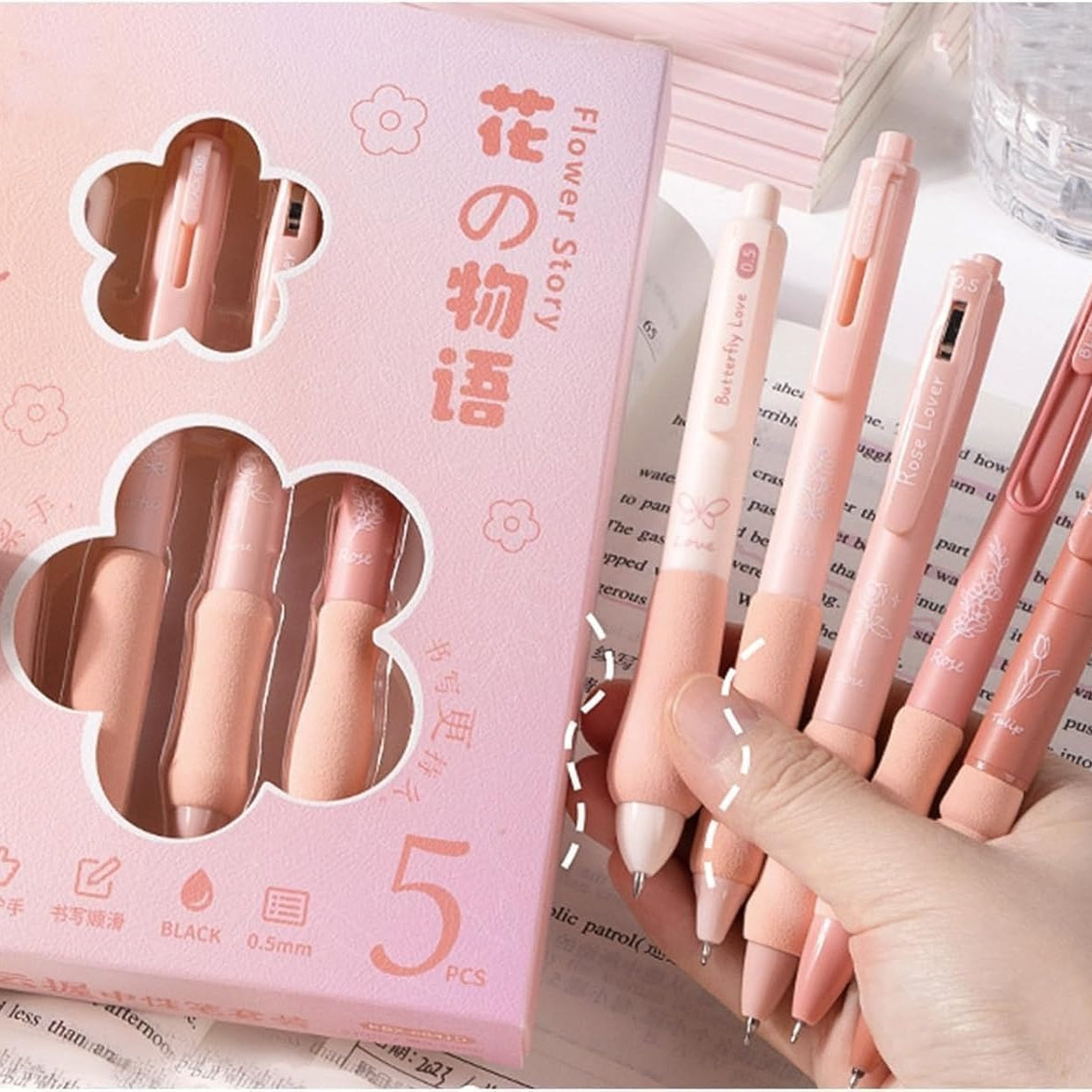 Flower Story Blossom Blush Aesthetic Gel Pen Set